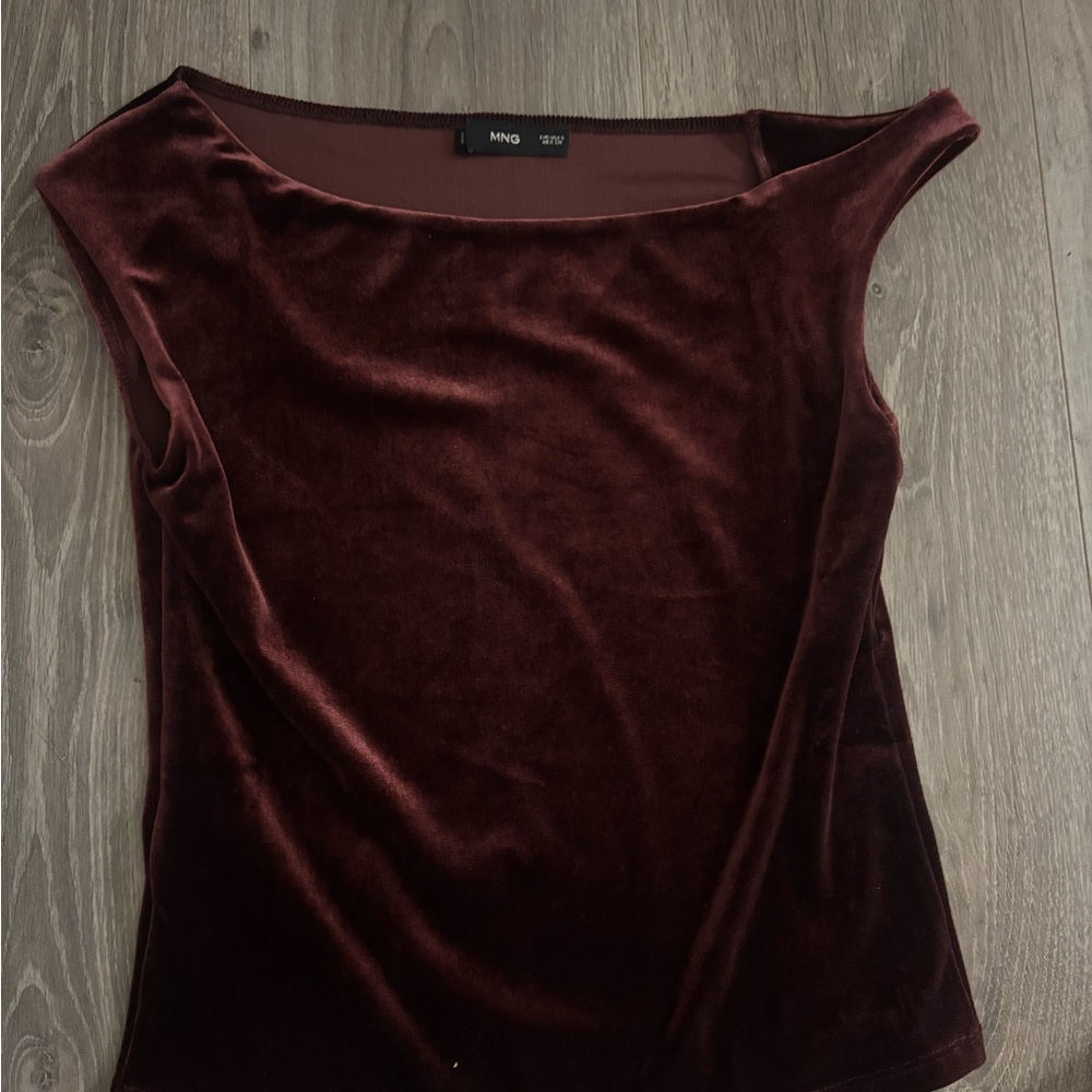 Mango Deep Red Velvet Women's Blouse